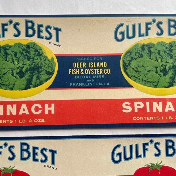 Gulf's Best Can Labels Lot of 5 Vintage Deer Island Fish & Oyster Co - Picture 2 of 14
